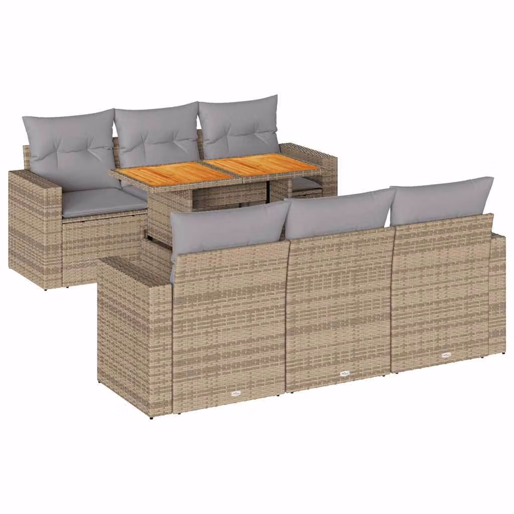 Set Divani da Giardino 7 pz con Cuscini Beige in Polyrattan