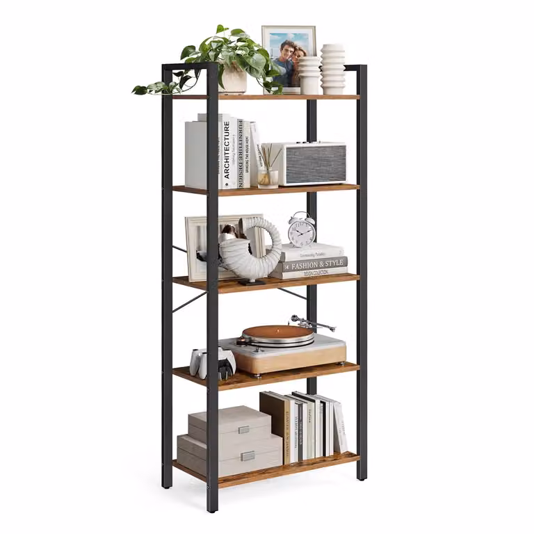 Scaffale Portaoggetti a 5 Ripiani, Marrone Vintage + Nero / 66 x 30 x 153 cm