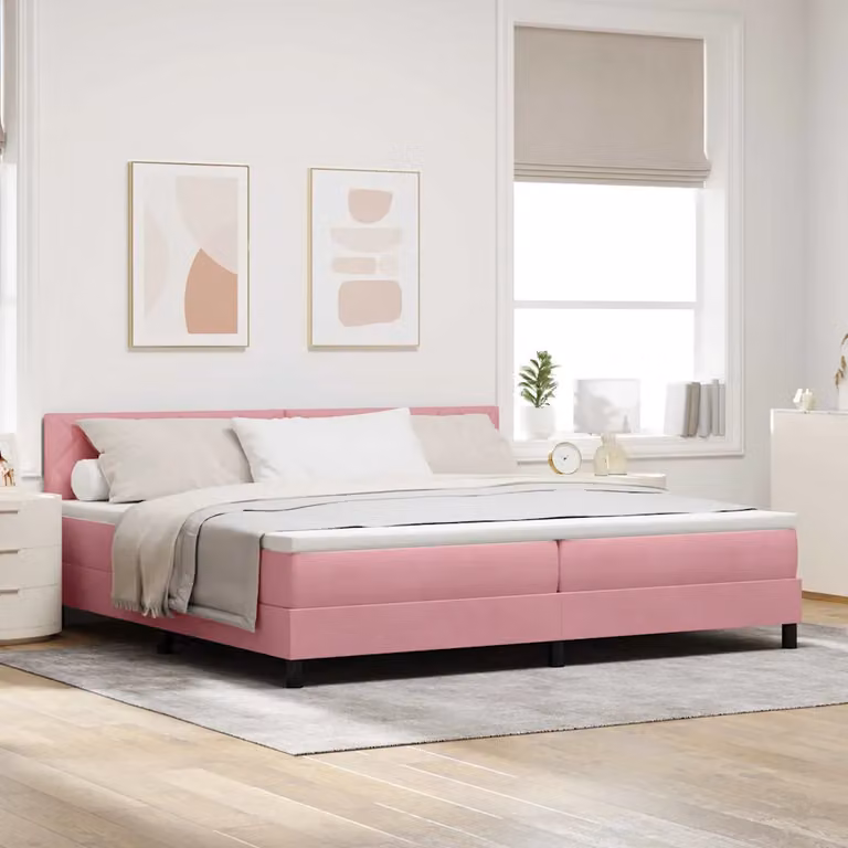 Letto a molle con testiera vidaXL in velluto rosa L: 200 cm, P: 200 cm, H: 203 cm