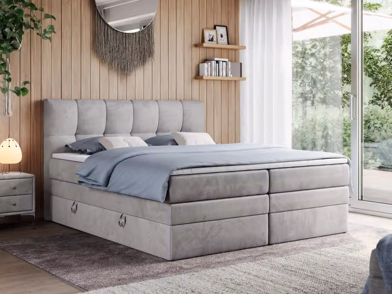 Letto boxspring con materasso matrimoniale - ALVIN-KING - 180 x 200 cm - Grigio chiaro - H4