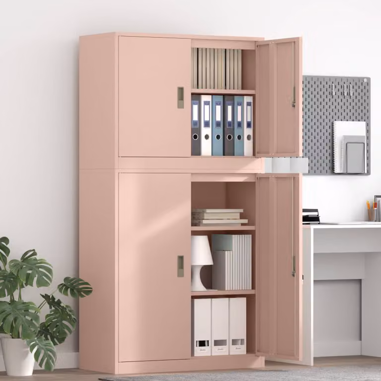 Set di 2 armadi vidaXL in metallo rosa con ante a battente e serratura, L: 90 cm, P: 40 cm, H: 175 cm