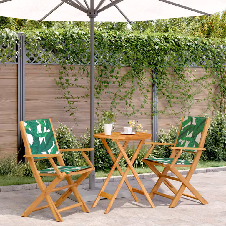 Set da Bistrot vidaXL 3 pz in Legno di Acacia Olio con Motivo Floreale Verde per Giardino e Balcone L/P/H: 91 x 58 x 60 cm