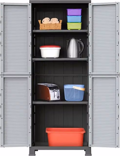 Armadietto a muro vidaXL in plastica grigio opaco con ante a battente e serratura L/P/H: 68 x 39 x 171,5 cm – 1