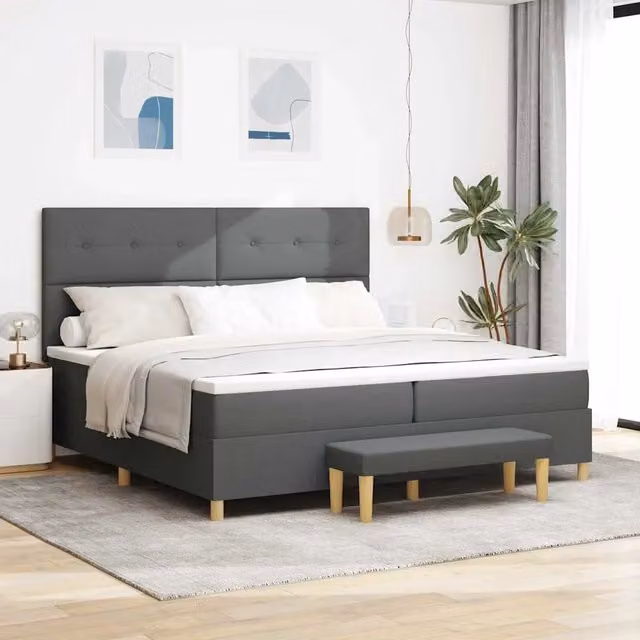 Letto a molle moderno vidaXL con testiera in tessuto grigio, L: 200 cm, P: 200 cm, H: 128 cm – 1