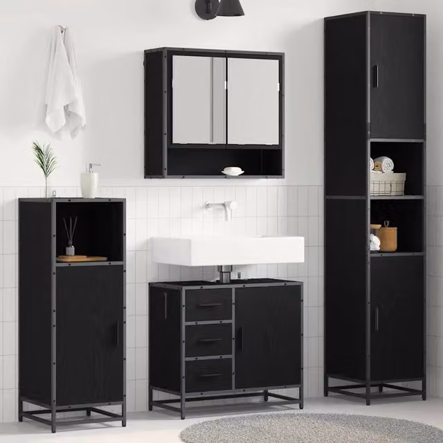Set di mobili per il bagno 3 pz Rovere Nero 3402550