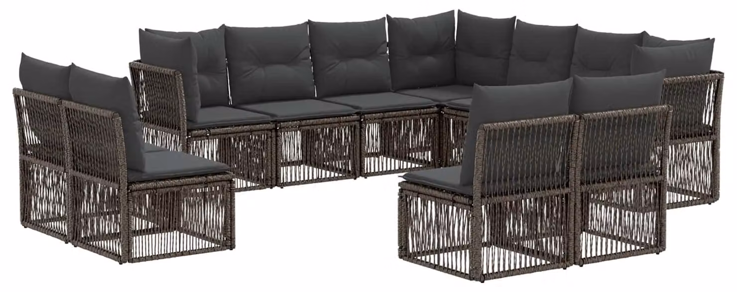 Set da giardino composto da 11 pezzi, colore grigio, realizzato in rattan sintetico