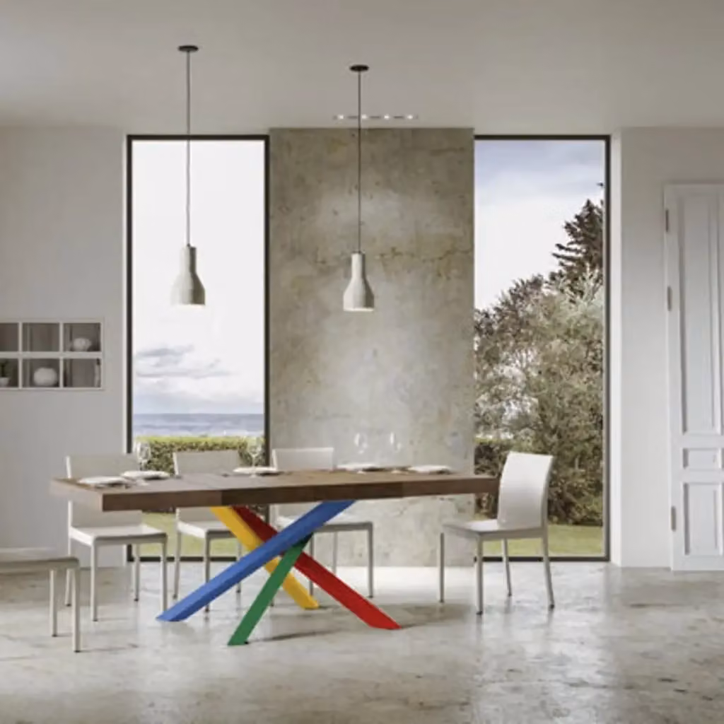 Tavolo allungabile Volantis Premium di Ityhome, colore noce e gambe multicolore, L: 160-264 cm, P: 90 cm – 2
