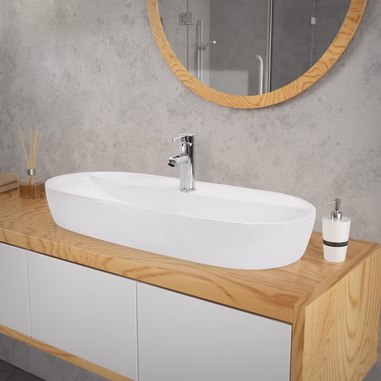 Lavabo LuxeBath Lavabo da appoggio ovale, 80x40x12 cm, bianco lucido, in Vetroceramica