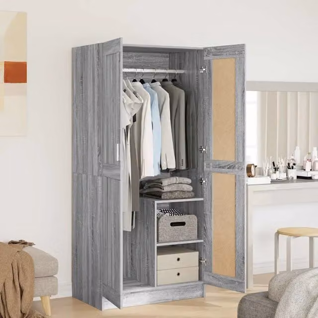 Armadio moderno vidaXL in legno multistrato grigio con ante a battente e ripiani aperti L: 82,5 cm, P: 51,5 cm, H: 180 cm