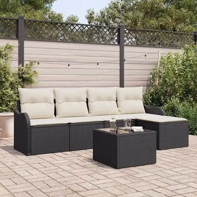 Set Divano da Giardino 6 pz Nero e Bianco polyrattan 3354336