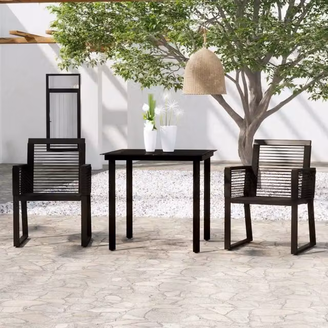Set da giardino moderno vidaXL composto da 3 pezzi in acciaio verniciato nero e vetro