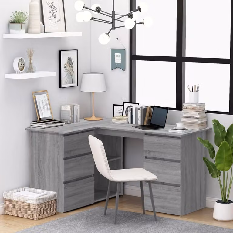 The Living Store Scrivania ad angolo grigio Sonoma 145x100x76 cm in materiale ligneo