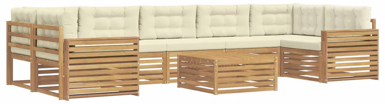 Set di divani da esterno, 8 pezzi, bianco e crema