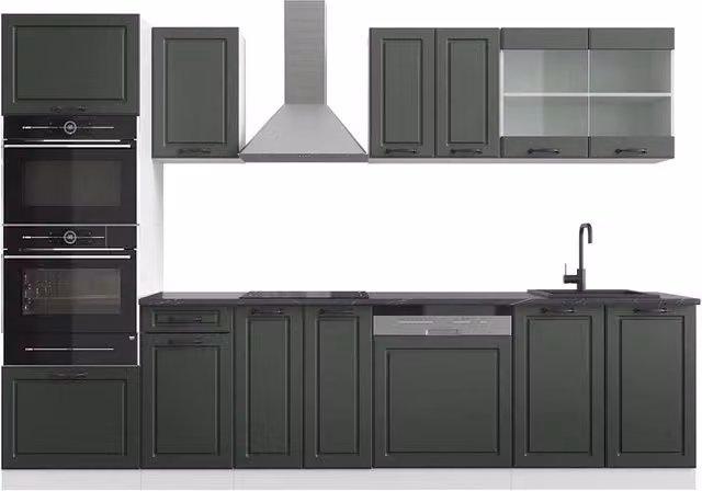 Cucina componibile Vicco R-Line Antracite e Bianco con armadio alto, larghezza: 300 cm – 1