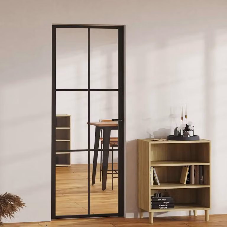 Porta da interno moderna vidaXL in alluminio e vetro trasparente, colore nero, L: 76 cm, H: 201,5 cm
