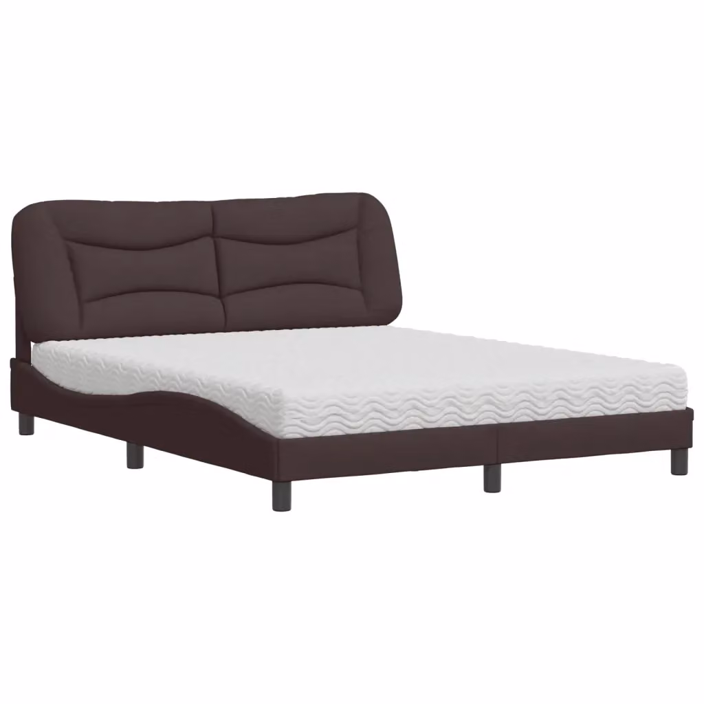 Letto con Materasso Hvar vidaXL in Tessuto Marrone e Bianco L/P: 160 x 200 cm – 2