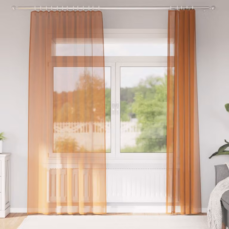 Set di 2 tende in voile semi-trasparenti vidaXL color terracotta con tasche per asta in poliestere
