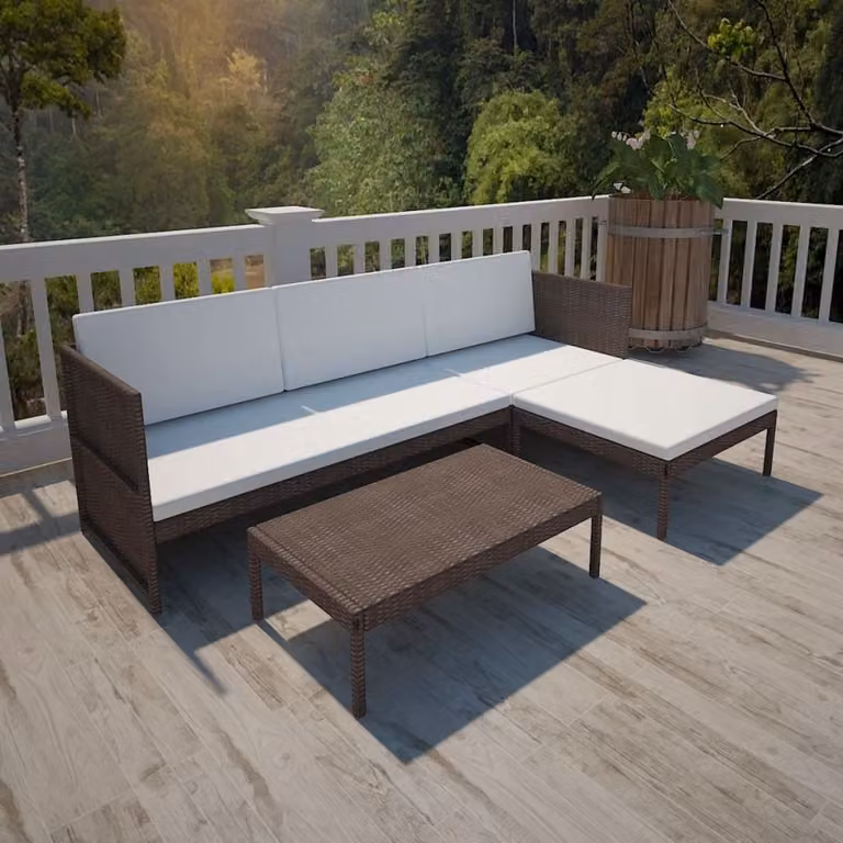 vidaXL Set 3 pezzi da giardino con cuscini in polirattan nero
