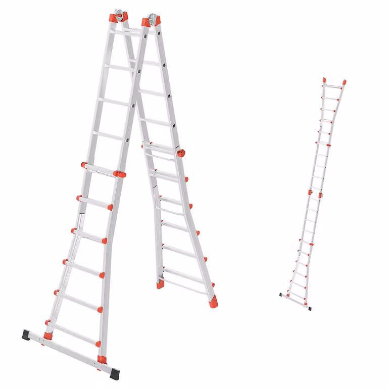 Scala multifunzione Hailo M80 in alluminio - Scala multiuso con 4 x 6 pioli - Regolabile grazie a 2 giunti di sicurezza - Altezza di lavoro fino a 675 cm - Peso 19,5 kg - Argento