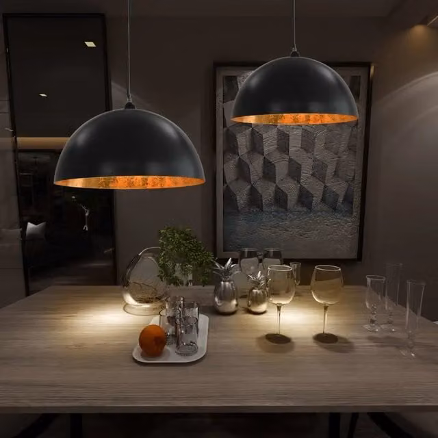 Set di 2 lampadari sospesi moderni vidaXL a cupola in metallo, colore nero e oro, diametro: 50 cm, attacco E27