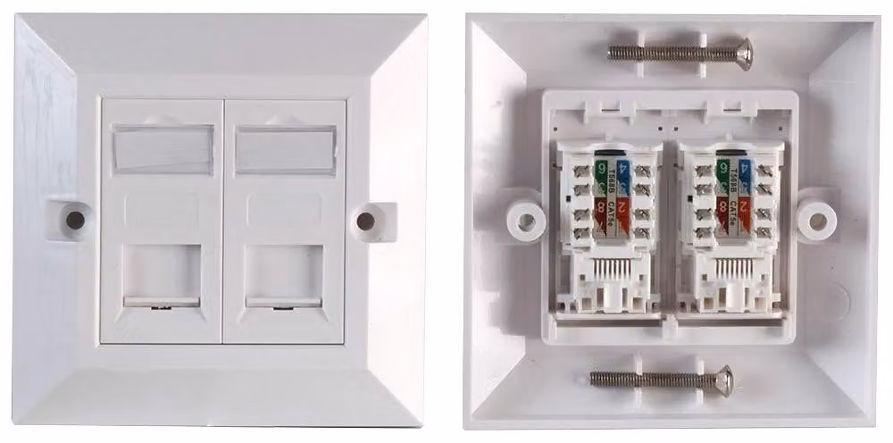 Piastra frontale RJ45 Cat6 a due porte, colore bianco