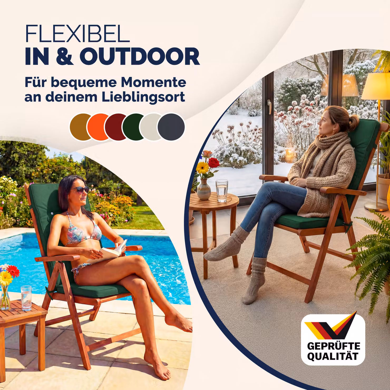 Set di 6 imbottiture per sedia Detex in poliestere trapuntato e idrorepellente, verde e bianco, 45 x 45 x 5 cm – 4
