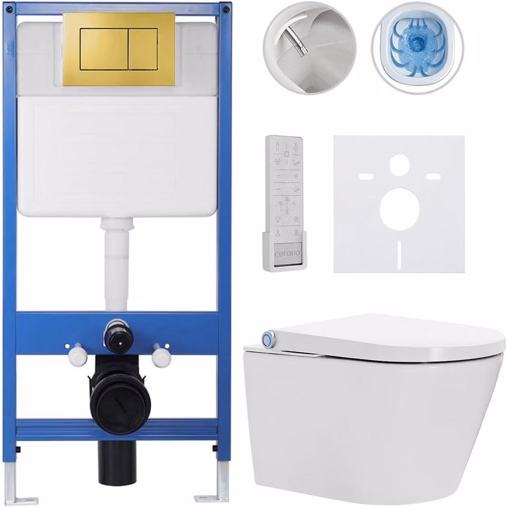 Set completo per WC Profi/Cronus Premium - bianco lucido - pulsante per WC Classic/Oro - installazione a muro - 59,3 x 38,4 cm