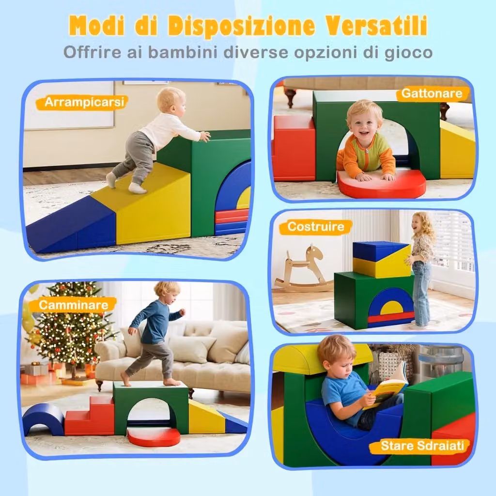 Set di 7 blocchi da arrampicata e strisciamento in schiuma lavabile Costway per bambini, multicolore e verde – 2