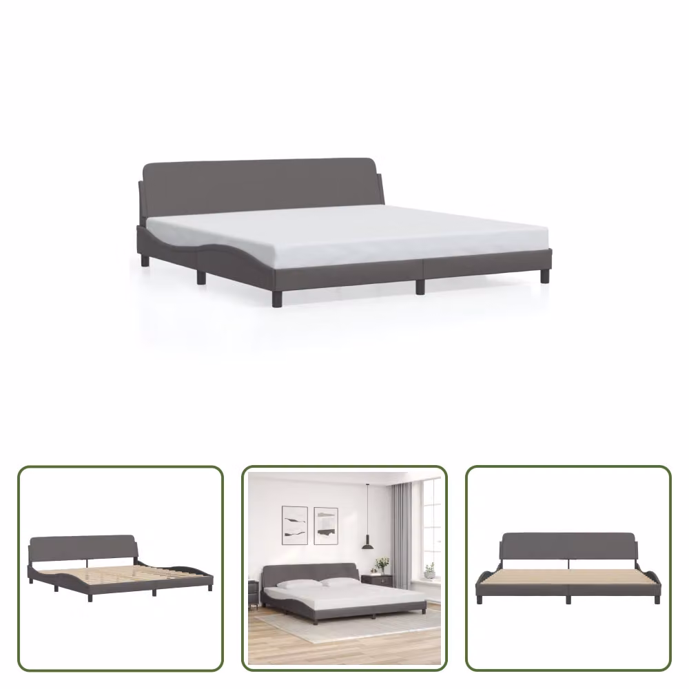 The Living Store Giroletto con testiera grigio 200x200 cm in ecopelle