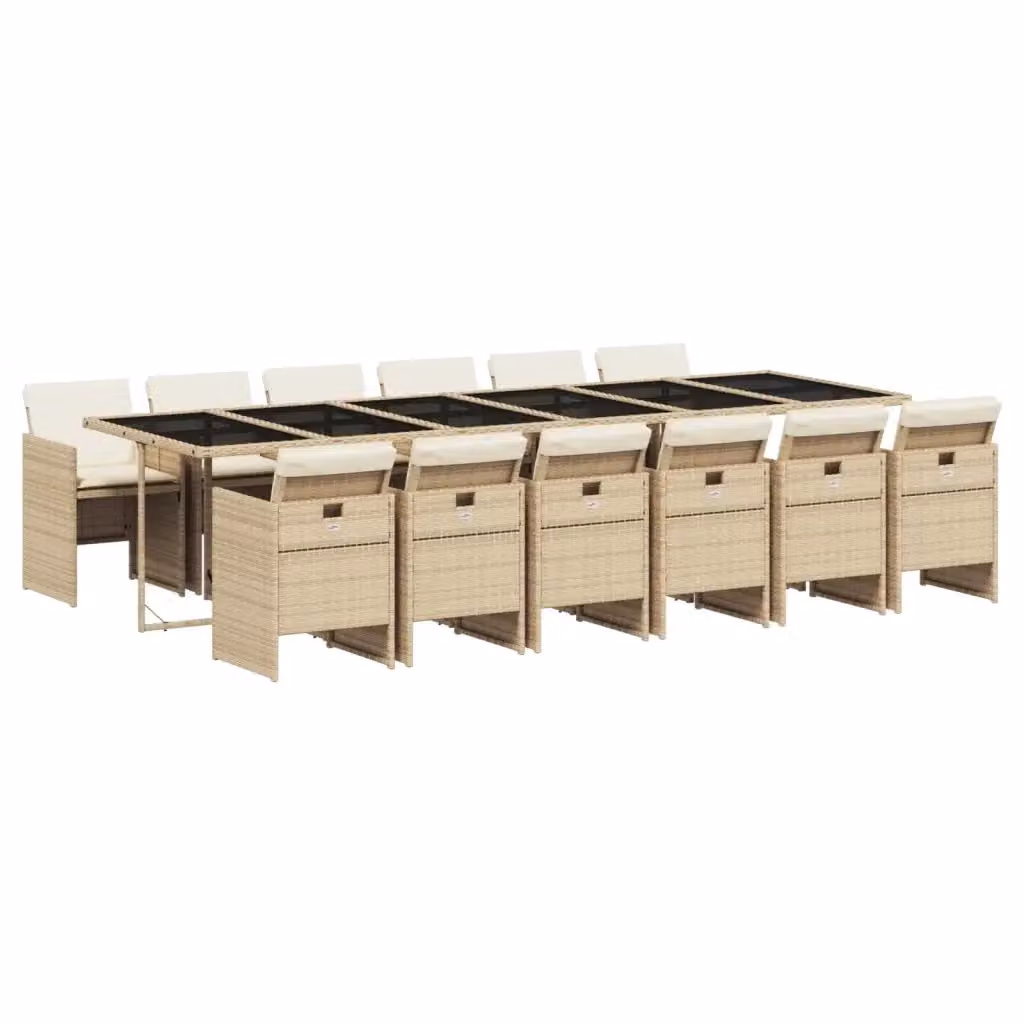 vidaXL Set da Pranzo da Giardino 13 pz in Polyrattan con Cuscini Beige e Piano in Vetro – 2