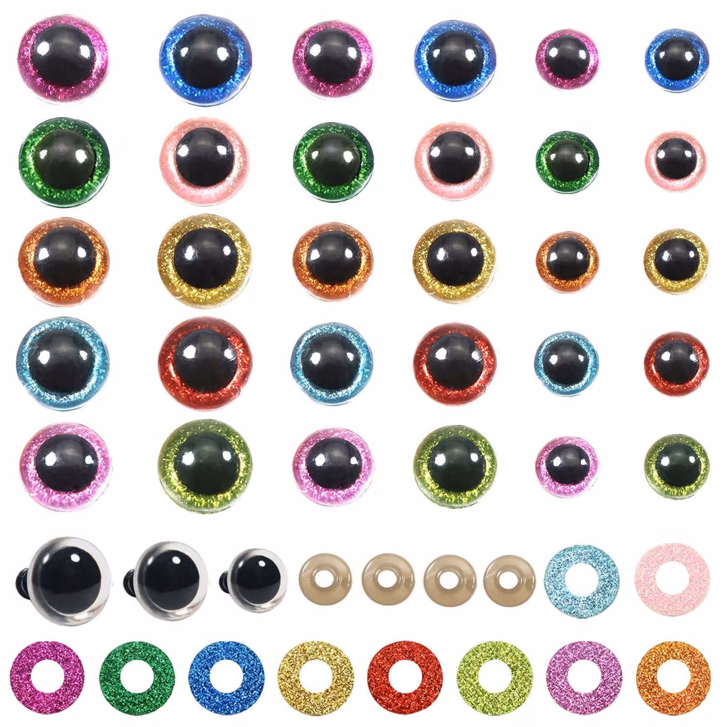 Occhi di sicurezza, 60 pezzi, da 16 a 20 mm, in plastica, di vari colori