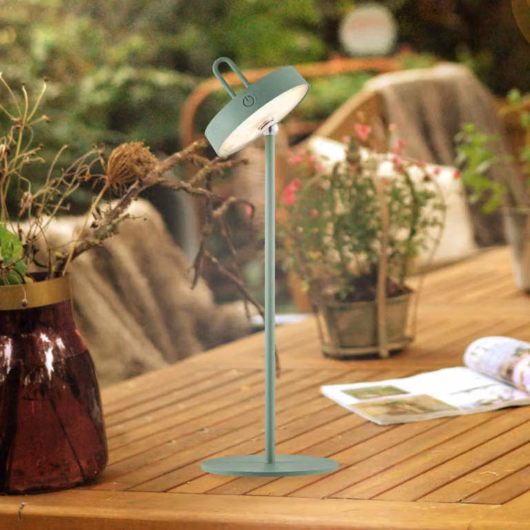 JUST LIGHT. GmbH Amag Lampada da tavolo LED ricaricabile, verde, ferro, IP44 Amag, dimmerabile, Verde, Soggiorno / Sala da pranzo, Metallo, Moderno