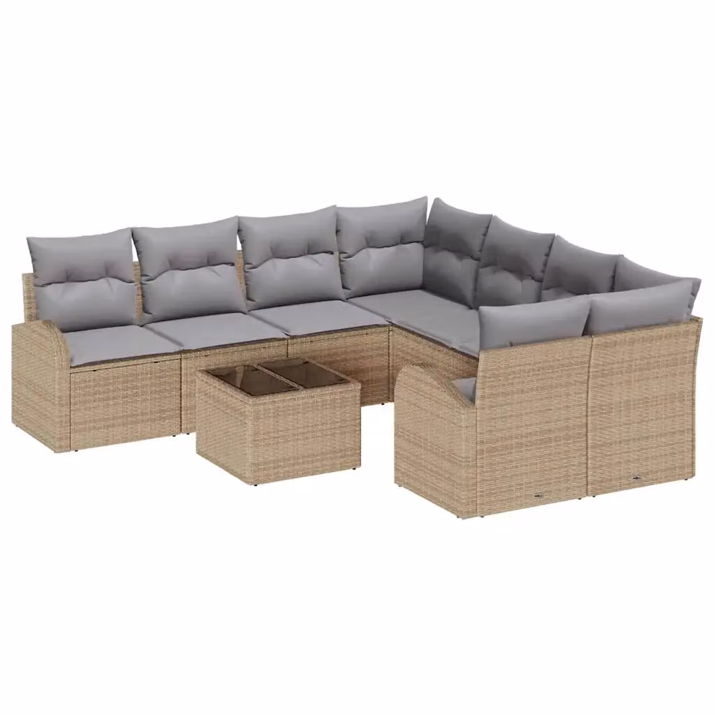 Set di divani da giardino vidaXL a forma di L con tavolo da caffè, 9 pezzi, beige e grigio – 2