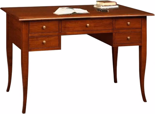 Scrivania in legno di pino stile arte povera con 5 cassetti color noce Mobili 2G L: 150 cm, P: 65 cm, H: 81 cm