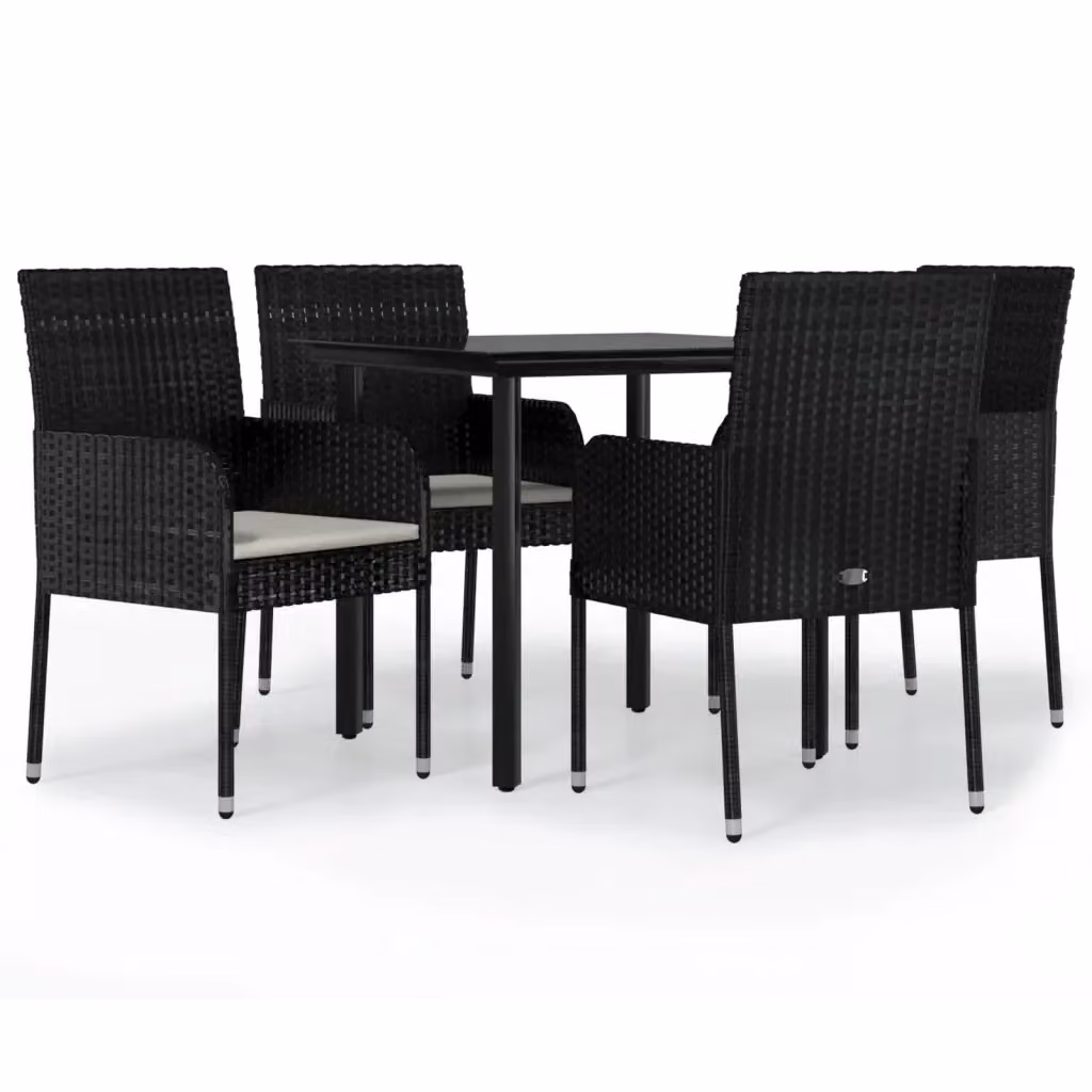 Set da pranzo da giardino moderno vidaXL in polyrattan nero con tavolo in vetro e 5 sedie con cuscini – 2