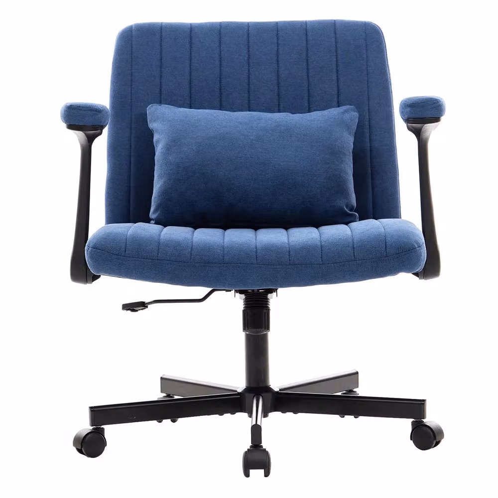 Sedia da Ufficio Girevole Xylo in Velluto Blu con Braccioli Pieghevoli e Ruote – 2