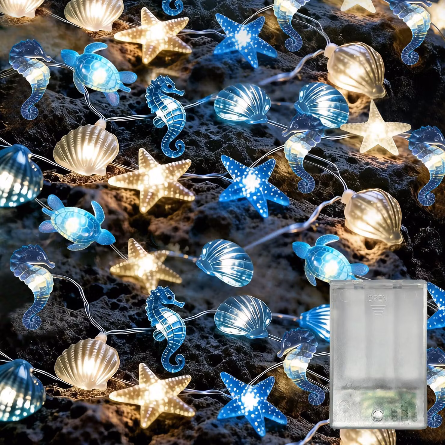 Catena luminosa a tema marino, lunghezza 3 metri, 30 LED, colore blu