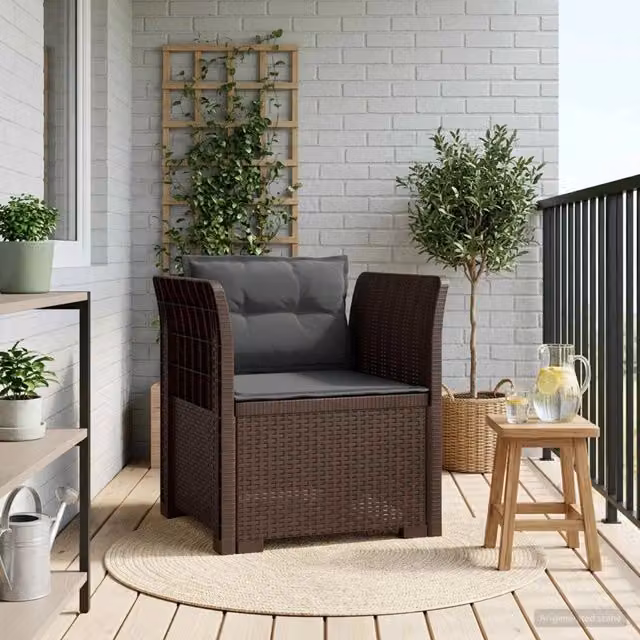 Poltrona singola moderna vidaXL con cuscini in effetto rattan marrone e antracite per giardino, balcone o terrazzo