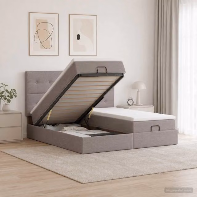 Letto Ottomano con Materasso e Illuminazione LED vidaXL, Colore Beige e Grigio, L/P/H: 200 x 200 x 88 cm