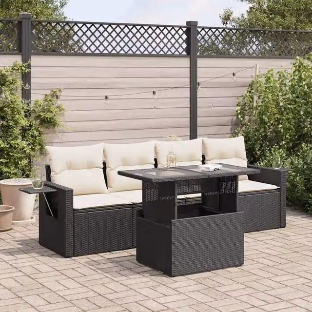 Set Divani da Giardino 5 pz con Cuscini in Polyrattan Nero 3326397