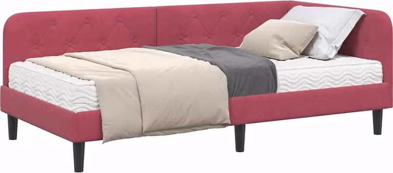 Cornice del letto ad angolo Rosso Vino 100 x 200 cm Velluto