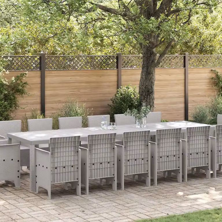 Set da pranzo per giardino e terrazza vidaXL in polyrattan grigio chiaro, 15 pezzi