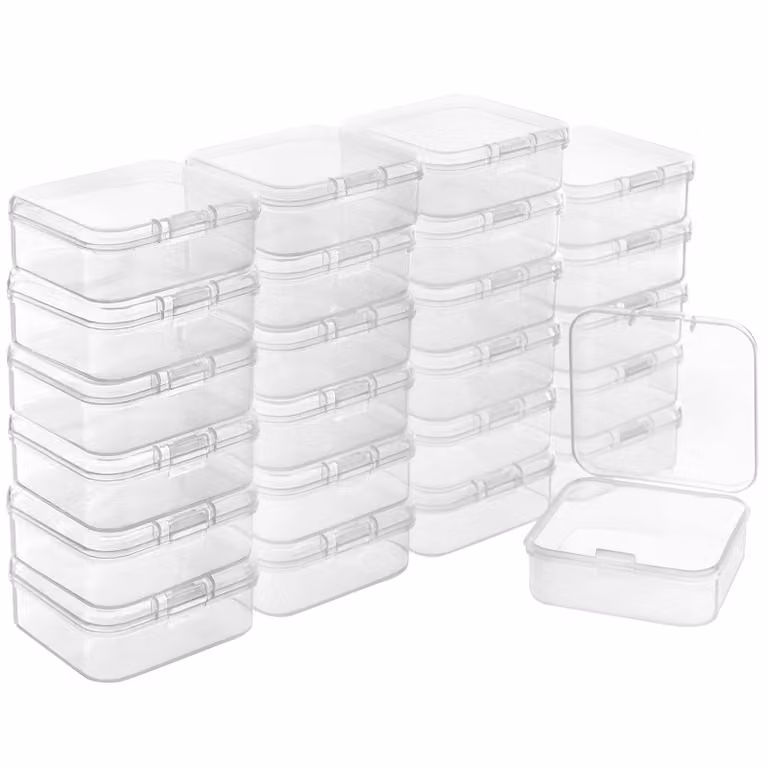Belle Vous Piccole scatole in plastica trasparente con coperchio a cerniera (24 pezzi) 5,3 x 5,3 x 1,7 cm - Mini scatola per pillole, perline,