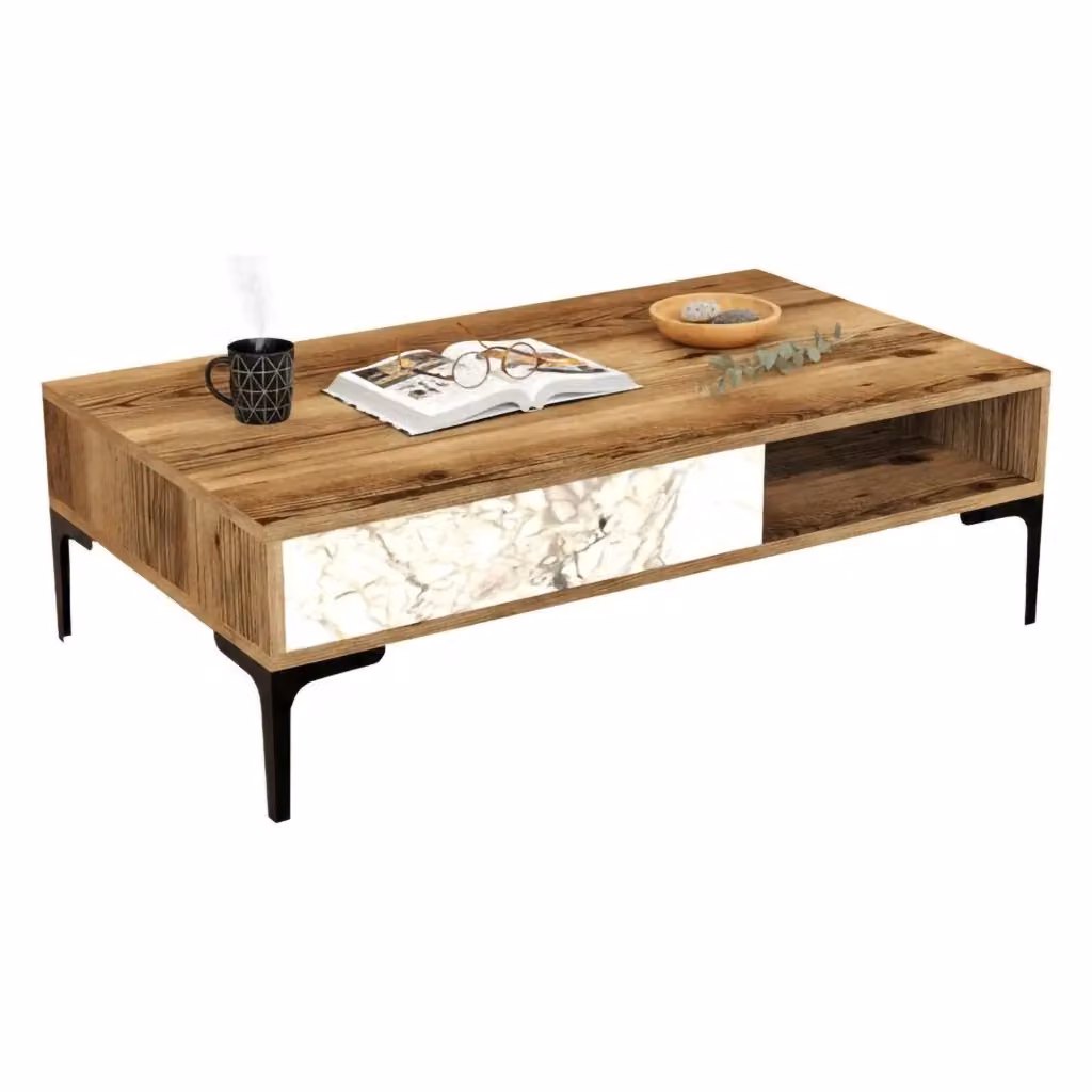 Tavolino da salotto Gru DMORA moderno in noce e bianco L 105 cm x P 60 cm x H 33 cm – 2