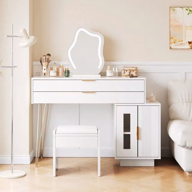 Toeletta Hollywood LED con specchio bianco REDOM L/P/H: 100 x 40 x 78 cm