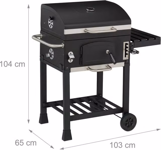 Carrello per barbecue a carbone da esterno regolabile 145 x 60 x 110 cm con coperchio pratico design nero 13_0017018