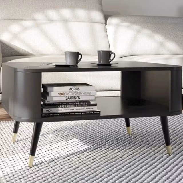 Tavolino da salotto moderno DMORA rettangolare con angoli arrotondati, nero e oro, L: 80 cm, P: 60 cm, H: 42 cm – 1
