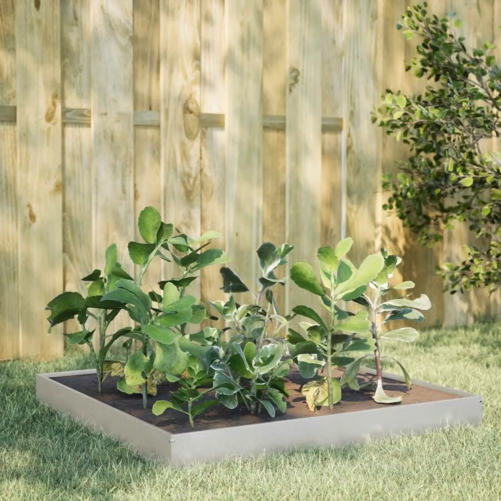 vidaXL Fioriera Rialzata da Giardino in Acciaio Inox Argento L/P/H: 100 x 100 x 18,5 cm