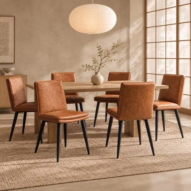 Set 6 sedie da pranzo 49x57x84 cm con rivestimento in PU e gambe in metallo; marrone
