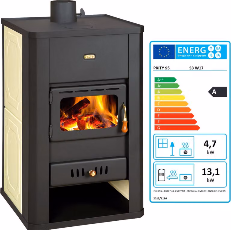 Stufa a legna PRITY S3 W17 con scambiatore di calore ad acqua Stufa per riscaldamento centrale - 17,8 Kw